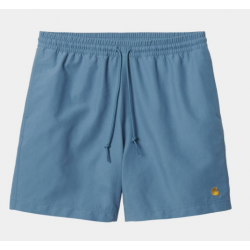 SHORT CARHARTT WIP CHASE SWIM TRUNKS - ICY WATER / GOLD 