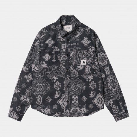 CHEMISE CARHARTT WIP LS VERSE - VERSE PRINT BLACK HEAVY STONE WASH