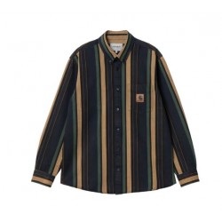 CHEMISE CARHARTT DORADO LS SHIRT STRIPE - DARK NAVY MOON WASH