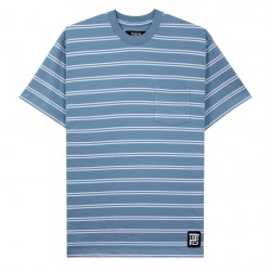 T-SHIRT TIRED SKATEBOARDS STAMP STRIPED POCKET- BLEU