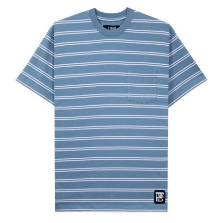 T-SHIRT TIRED SKATEBOARDS STAMP STRIPED POCKET- BLEU