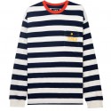 T-SHIRT TIRED SQUIGGLY LOGO STRIPPED POCKET - LS RED NAVY